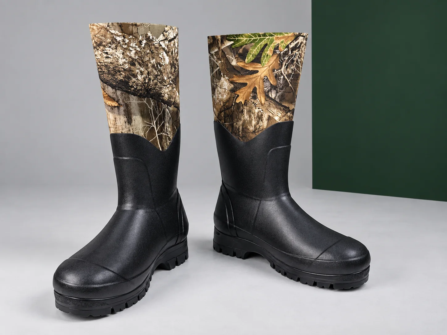 Tall camouflage hunting boot samples